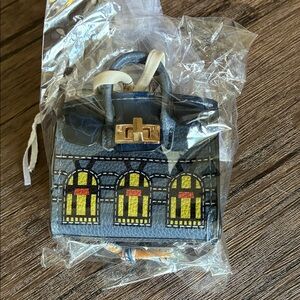 Bag Charm - Mini Blue Leather Top-Handle Bag with Yellow Window Motif
